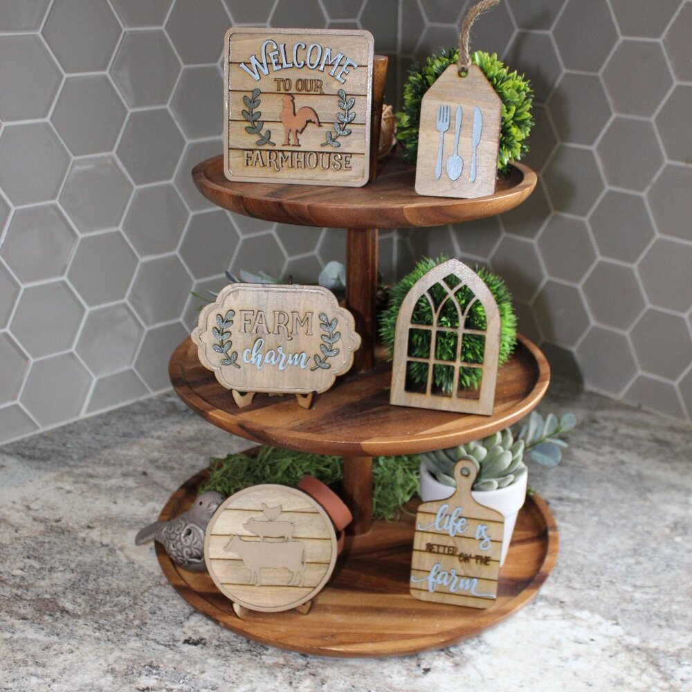 Handmade Life Is Better At The Farm Tiered Tray Decor - 8 Pieces